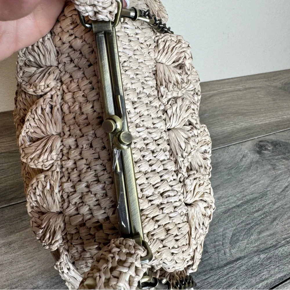 Patricia Nash Scalloped Raffia Collection Natural White Laureana Frame Satchel - Picture 14 of 16